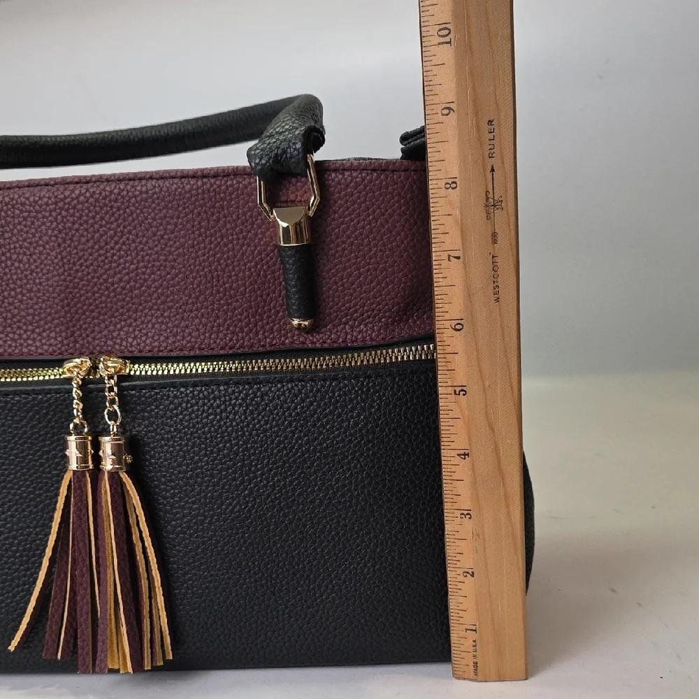 KKXiu Women's Handbag Black Burgundy Shoulder Bag‎ Crossbody Purse Faux Leather